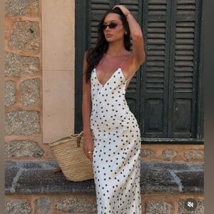 Zara White and Brown Polka Dot Midi Dress